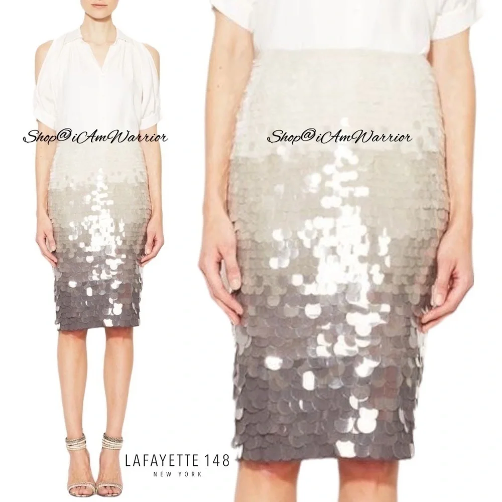 Lafayette 148 NWT shale ombre Paillette sequin silk pencil skirt shop@iamwarrior